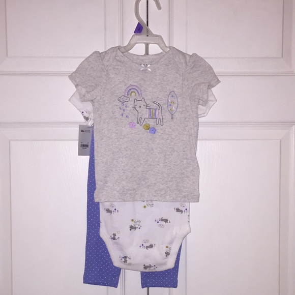 Child Of Mine Baby Girls 3 Pce Outfit Cat Motif Size 12M New - Picture 3 of 11